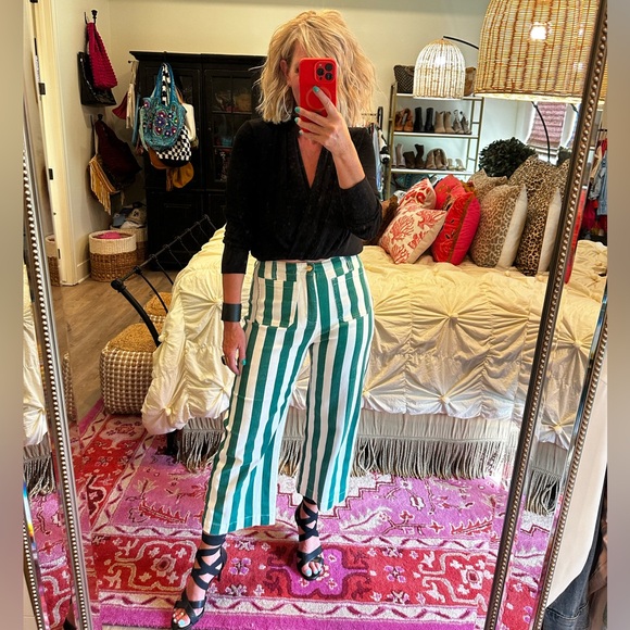 Striped Green and White Women's Pants - Picture 14 of 14